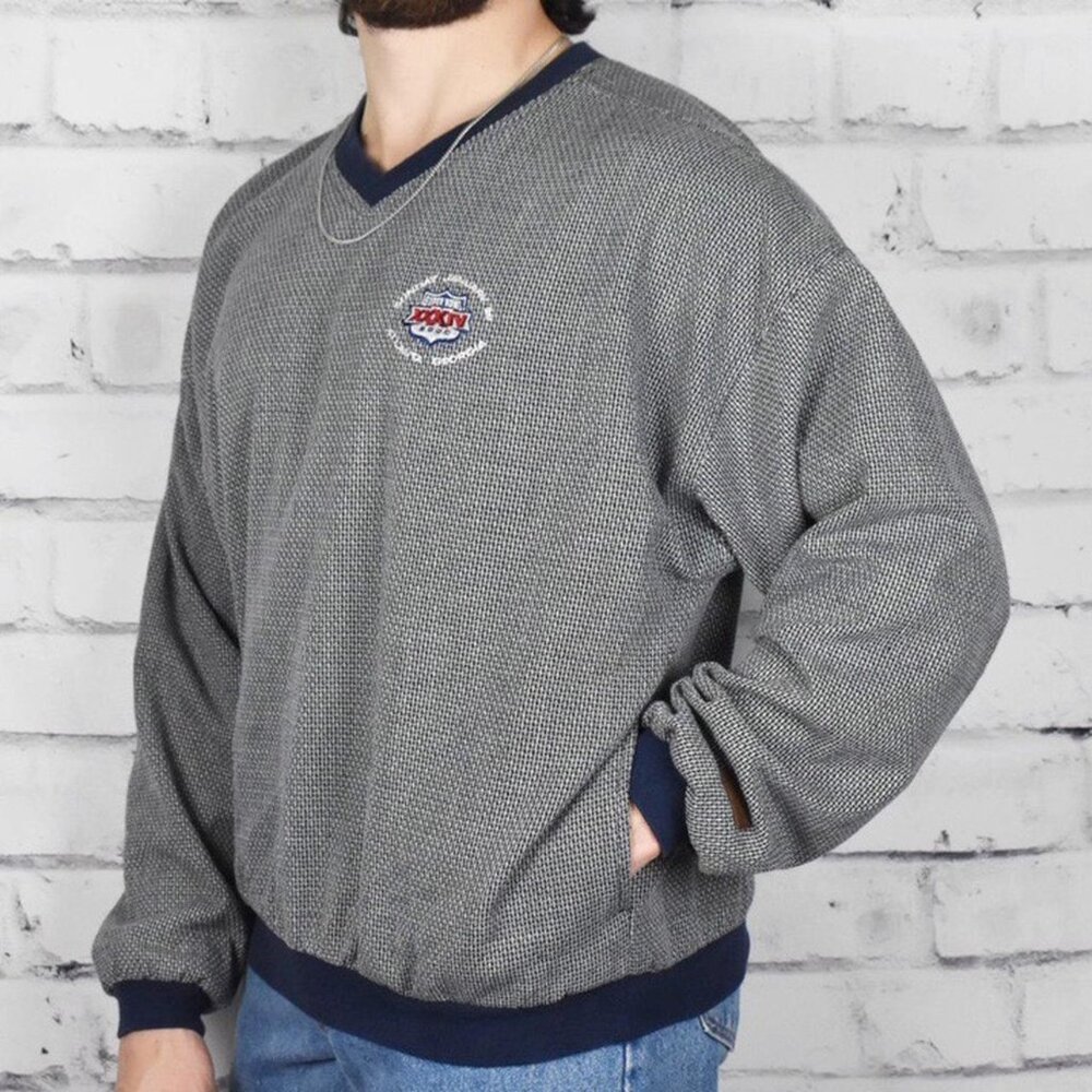 Vintage Y2K Superbowl Champs XXXIV 2000 Pullover Woven V-Neck Sweater Sweatshirt